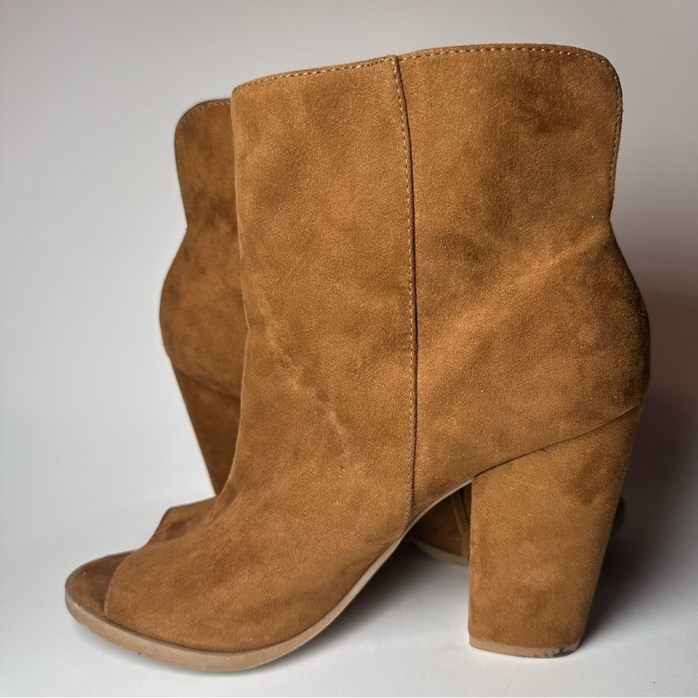 DV Dolce Vita Boots Womens 7.5 Fringe Booties Brown Leather Peep Toe Heeled Boho - Picture 4 of 12